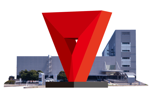 会場のくにびきメッセのオブジェと外観画像